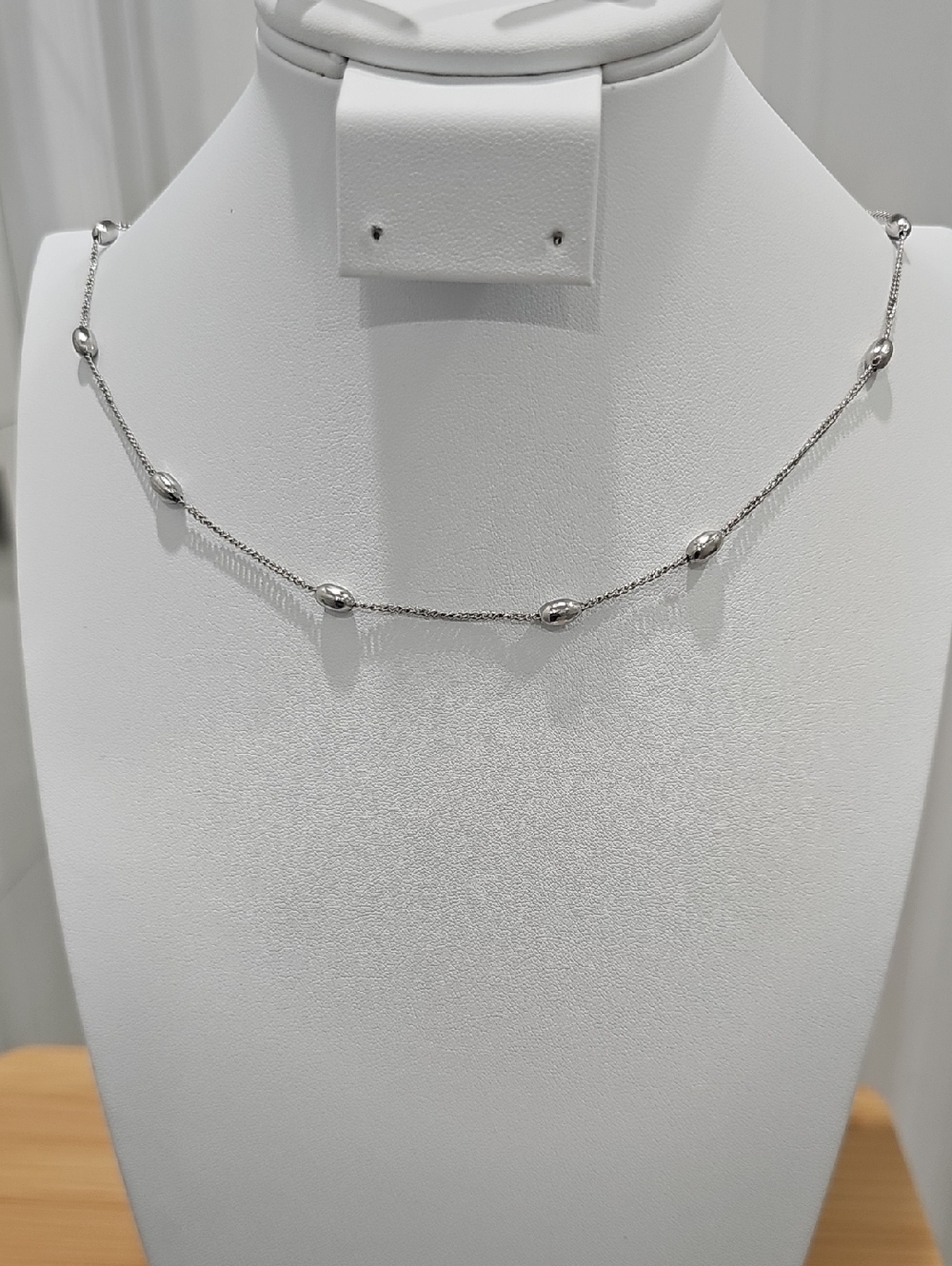 Stainless Steel Beaded Station Necklace - Elegant Silver Women's Jewelry